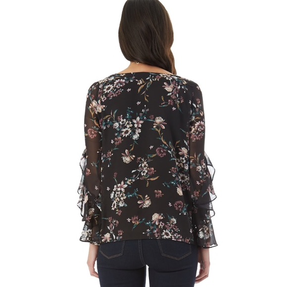 w/TAGs RUFFLED Sleeve FLORAL TOP Blouse - Picture 4 of 5